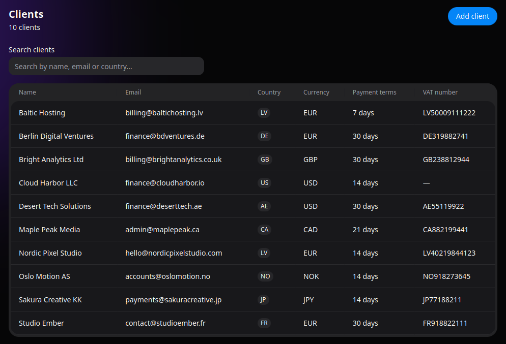 Manage clients with full EU details