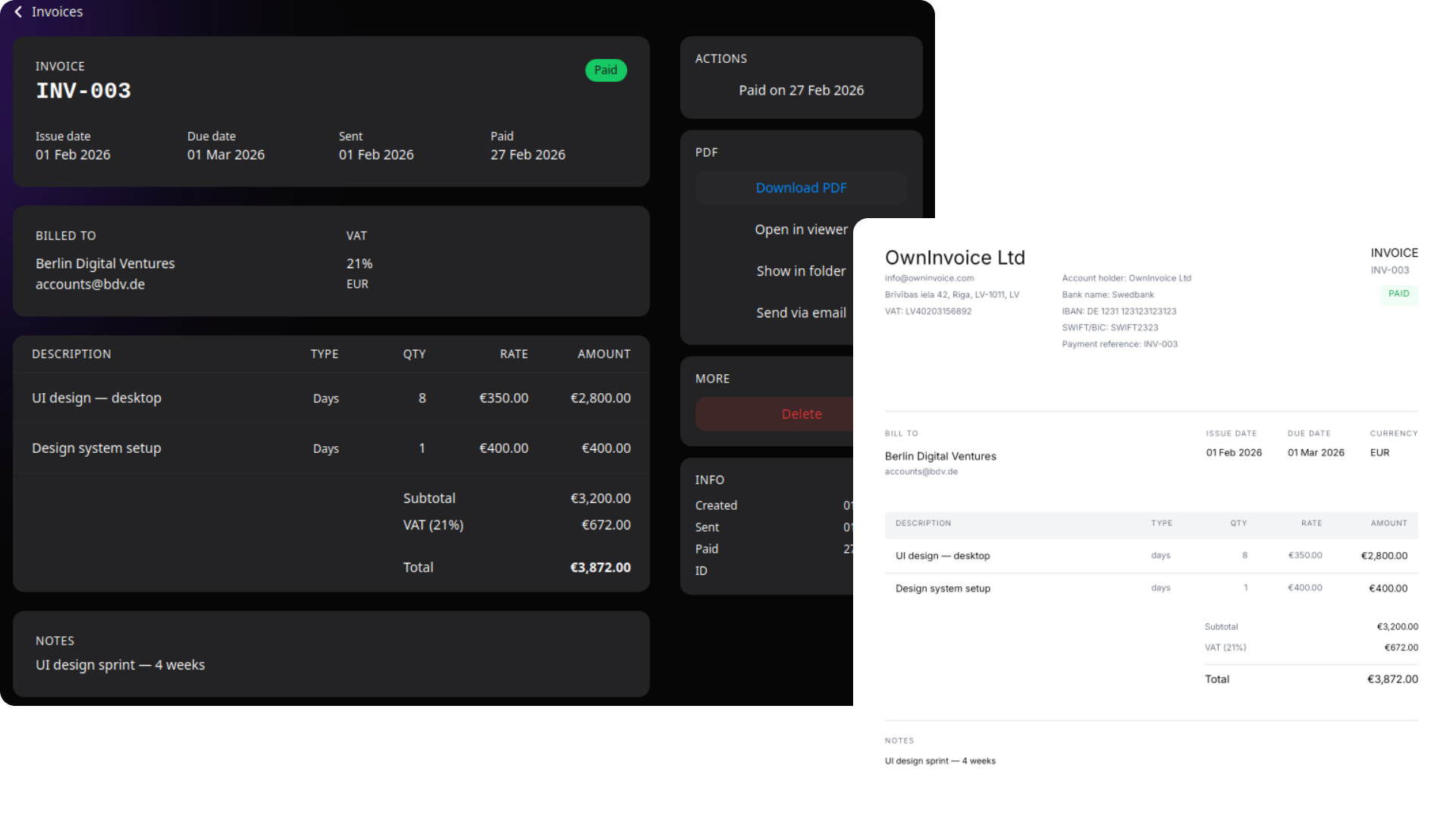 Invoices that make you look professional
